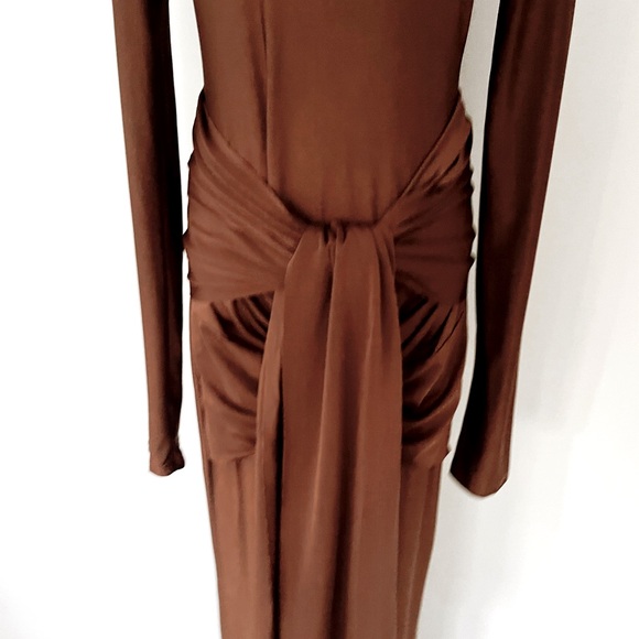 NWT SLEEK AND BEAUTIFUL CHOCOLATE BROWN LONG SLEEVED DRESS WITH OPTIONAL WRAP π - Picture 7 of 16